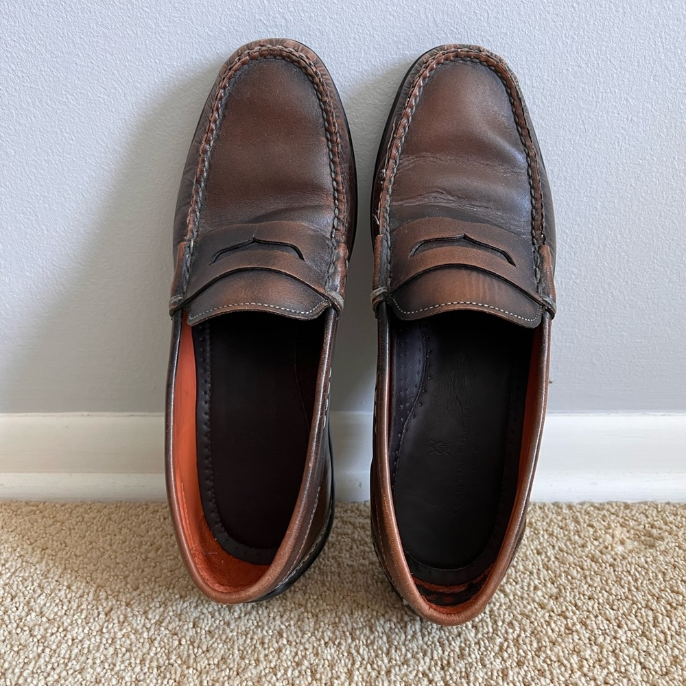 Martin Dingman BILL WATER BUFFALO LEATHER PENNY LOAFER, size 10, WALNUT color